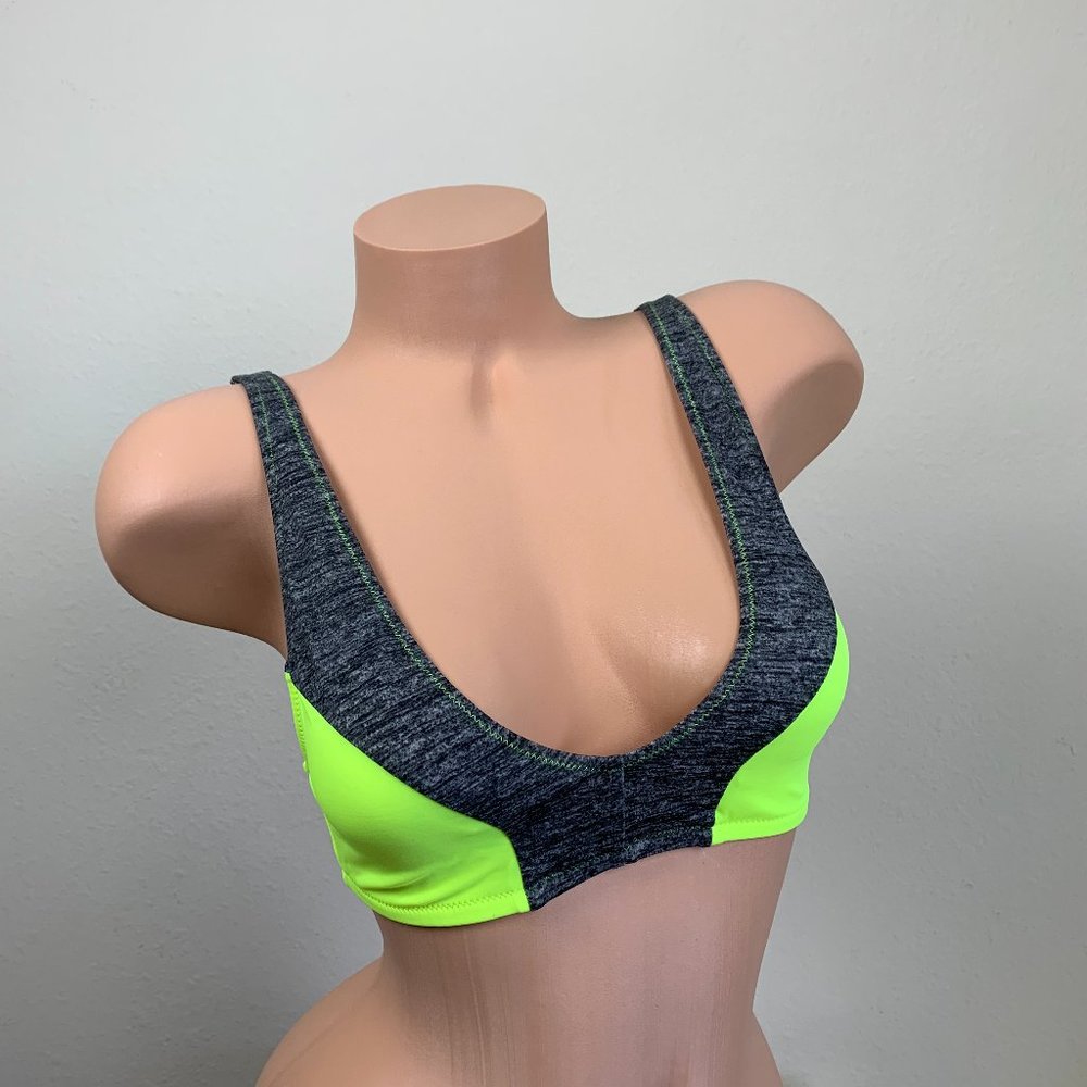 Victoria’s Secret PINK Neon Yellow and Gray Colorblock Sports Bra Top S